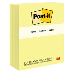 Post-it Notes, 3 in x 5 in, 12 Pads, 100 Sheets/Pad, Clean Removal, Canary Yellow