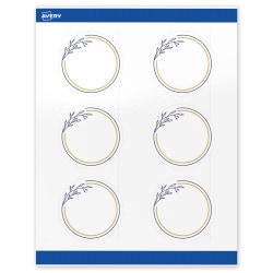 Avery® Print-To-The-Edge Labels With Sure Feed® Technology, S00-DNG-PRWGP10, Round, 3", Glossy White, Preprinted Gold & Navy Border with Florals Design, Pack Of 60