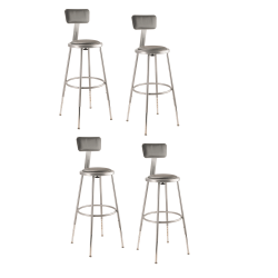 National Public Seating Adjustable Vinyl-Padded Stools With Backs, 38 - 47 1/2"H, Gray, Set Of 4