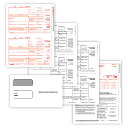 ComplyRight® 1099-MISC Tax Forms Set, 5-Part, 2-Up, Copies A, B, 2/1, 2/1, 2, 8-1/2" x 11", Pack Of 100 Forms And Envelopes