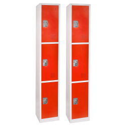 Alpine Large 3-Tier Steel Lockers, 72"H x 12"W x 12"D, Red, Pack Of 2 Lockers