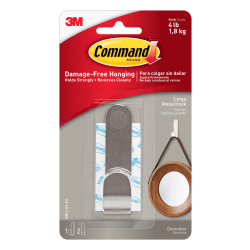 3M Command Damage Free Removable Metal Hook, Large, 4 Lb, Brushed Nickel