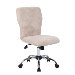 Boss Office Products Tiffany Fur Make-up to Modern Ergonomic Fabric Mid-Back Office Task Chair, Cream
