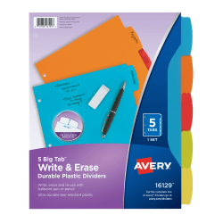 Avery® Big Tab™ Write & Erase Durable Plastic Dividers, 8 1/2" x 11", Multicolor Brights, 5-Tab