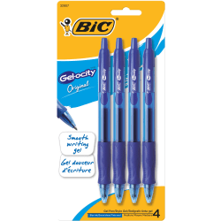BIC Gelocity Gel Retractable Gel Ink Pens, Medium Point, 0.7 mm, Translucent Barrel, Blue Ink, Pack Of 4