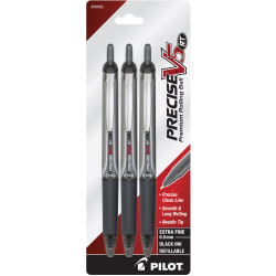 Pilot® Precise™ V5 Liquid Ink Retractable Rollerball Pens, Extra-Fine Point, 0.5mm, Black Barrel, Black Ink, Pack Of 3