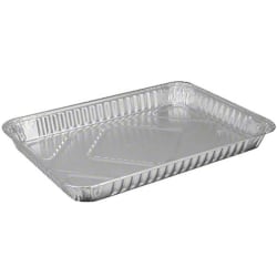 HFA Foil Pans, 1/4 Sheet Cake, 12 13/16" x 8 13/16" x 1 1/4", Silver, Carton Of 100