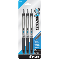 Pilot® Precise™ V7 Liquid Ink Retractable Rollerball Pens, Fine Point, 0.7 mm, Assorted Barrel Colors, Black Ink, Pack Of 3 Pens