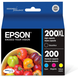 Epson® 200XL, 200 DuraBrite® Ultra High-Yield Black And Cyan, Magenta, Yellow Ink Cartridges, Pack Of 4, T200XL-BCS
