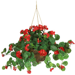 Nearly Natural 24" Geranium Hanging Basket, Red