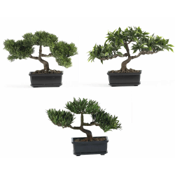Nearly Natural 8 1/2" Silk Bonsai Plant With Pot, 8 1/2"H x 12"W x 5"D, Set Of 3