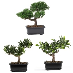 Nearly Natural 8 1/2" Silk Bonsai Plant With Pot, 8 1/2"H x 8 1/2"W x 5"D, Set of 3
