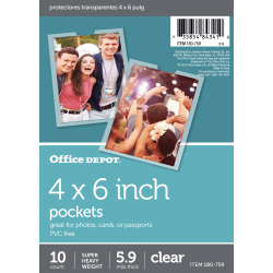 Office Depot® Brand Clear Pockets, 4" x 6", Pack Of 10