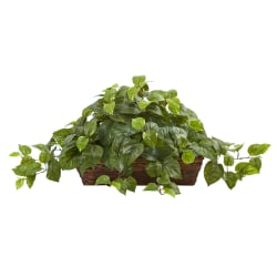 Nearly Natural Pothos 15"H Artificial Plant With Ledge Basket, 15"H x 34"W x 18"D, Green