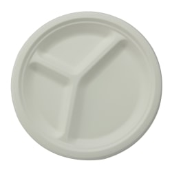 StalkMarket Round Plates, 3 Compartment, 10", White, Pack Of 500 Plates