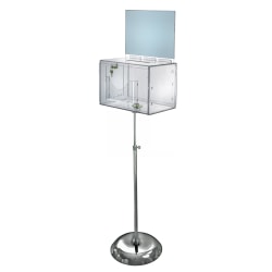 Azar Displays Plastic Suggestion Box, Adjustable Pedestal Floor Stand, With Lock, Extra-Large, 8 1/4"H x 11"W x 8 1/4"D, Clear