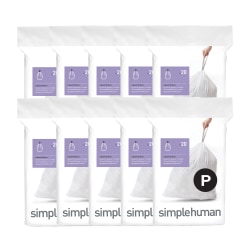 simplehuman Custom Fit Can Liners, 16 Gallon, 50% Recycled, White, Pack Of 200 Liners