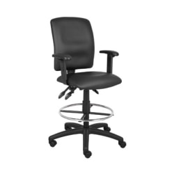 Boss Office Products Faux Leather High-Back Multi-Function Drafting Stool Task Chair With Adjustable Arms, Black
