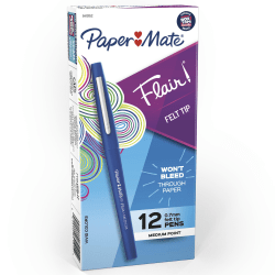Paper Mate® Flair® Porous-Point Pens, Medium Point, 0.7 mm, Blue Barrel, Blue Ink, Pack Of 12