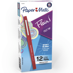 Paper Mate® Flair® Porous-Point Pens, Medium Point, 0.7 mm, Red Barrel, Red Ink, Pack Of 12