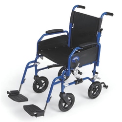 Medline Hybrid 2 Transport Wheelchair, Swing Away, 18" Seat, Blue
