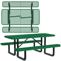 Leisure Craft Rectangle Outdoor Picnic Table, 29-11/16"H x 72"W x 62"D, Black/Green