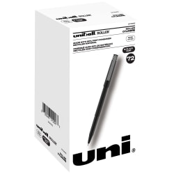 uni-ball® Roller Pens, Micro Point, 0.5mm, Black Barrel, Black Ink, Pack Of 72