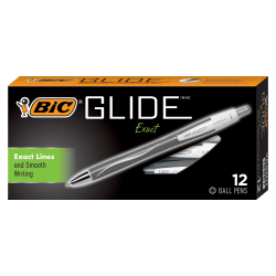 BIC® Glide™ Exact Retractable Ballpoint Pens, Fine Point, 0.7 mm, Gray Barrel, Black Ink, Pack Of 12 Pens