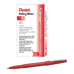 Pentel® Rolling Writer® Pens, Medium Point, 0.8 mm, Red Barrel, Red Ink, Pack Of 12 Pens