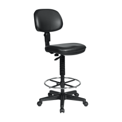 Sculptured Seat and Back Vinyl Drafting Chair with Adjustable Foot ring. Pneumatic Height Adjustment 24" to 34" overall. Heavy Duty Nylon Base with Dual Wheel Carpet Casters