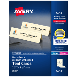Avery® Embossed Tent Cards, 2 1/2" x 8 1/2", Ivory, Pack Of 100