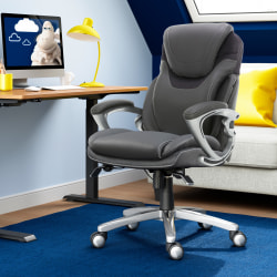 Serta®AIR™ Health & Wellness Ergonomic Bonded Leather High-Back Executive Office Chair, Light Gray