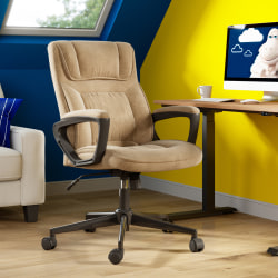 Serta® Executive Office Ergonomic Microfiber Mid-Back Chair, Light Beige/Black