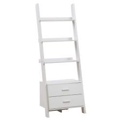 Monarch Specialties 4-Shelf Ladder Bookcase With 2 Drawers, White