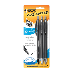 BIC® Atlantis™ Comfort Retractable Ballpoint Pens, Medium Point, 1.0 mm, Black Barrel, Black Ink, Pack Of 3 Pens