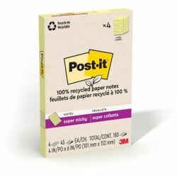 Post-it® Super Sticky Adhesive Note - 4" Flag/Note Wx6" Flag/Note L - 45 Sheets per Pad - Canary Yellow - 4/Pack - 4621R4SSCY
