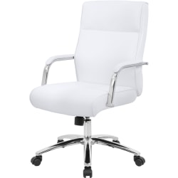 Boss Office Products Modern Executive Conference Ergonomic Chair, Caressoft™ Vinyl, White/Chrome
