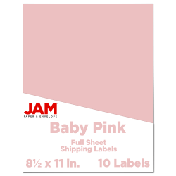 JAM Paper® Full-Page Mailing And Shipping Labels, Rectangle, 8 1/2" x 11", Baby Pink, Pack Of 10