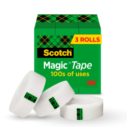 Scotch® Magic™ Tape, Invisible, 3 Tape Rolls, 3/4 in x 1000 in, Home Office Supplies and School Supplies for College and Classrooms