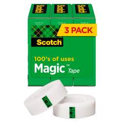 Scotch Magic Tape with Dispenser, Invisible, 3/4 in x 1000 in, 3 Tape Rolls, Home Office and School Supplies