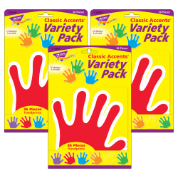TREND Classic Accents, Handprints, 36 Accents Per Pack, Set Of 3 Packs