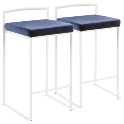 LumiSource Fuji Stacker Counter Stools, Blue Seat/White Frame, Set Of 2 Stools