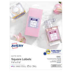 Avery® Printable Blank Labels, 22805, Square, 1.5" x 1.5", White, Pack Of 600