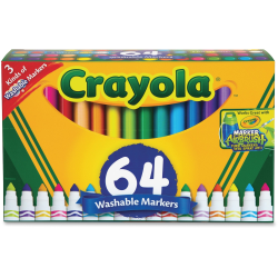 Crayola® Washable Markers, Set Of 64, Conical Point, Assorted Colors