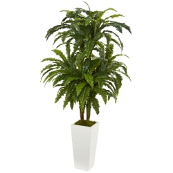 Nearly Natural Marginatum 50" Artificial Plant With Tower Vase, Green/White