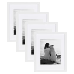 Uniek DesignOvation Gallery Picture Frame Set, 14-15/16" x 11-15/16", Matted For 8" x 10", White-Decorative Modern, Set Of 4