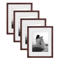 Uniek DesignOvation Gallery Wood Photo Picture Frame Set, 12 x 15" With Mat, Walnut Brown, Set Of 4