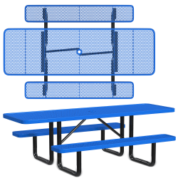Leisure Craft Rectangle ADA Outdoor Picnic Table, 29-11/16"H x 96"W x 62"D, Black/Blue