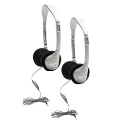 HamiltonBuhl® SchoolMate™ On-Ear Stereo Headphones With In-Line Volume Control, Silver/Black, Pack Of 2 Headphones