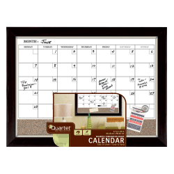 Quartet® Magentic Cork/Non-Magnetic Dry-Erase/Calendar/Planning Board, 17" x 23", Champagne/Espresso Wood Frame